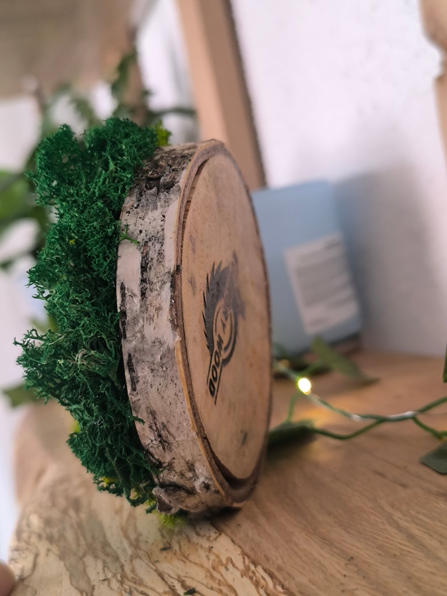 Mini tablou cu licheni naturali – decor din lemn 9 cm