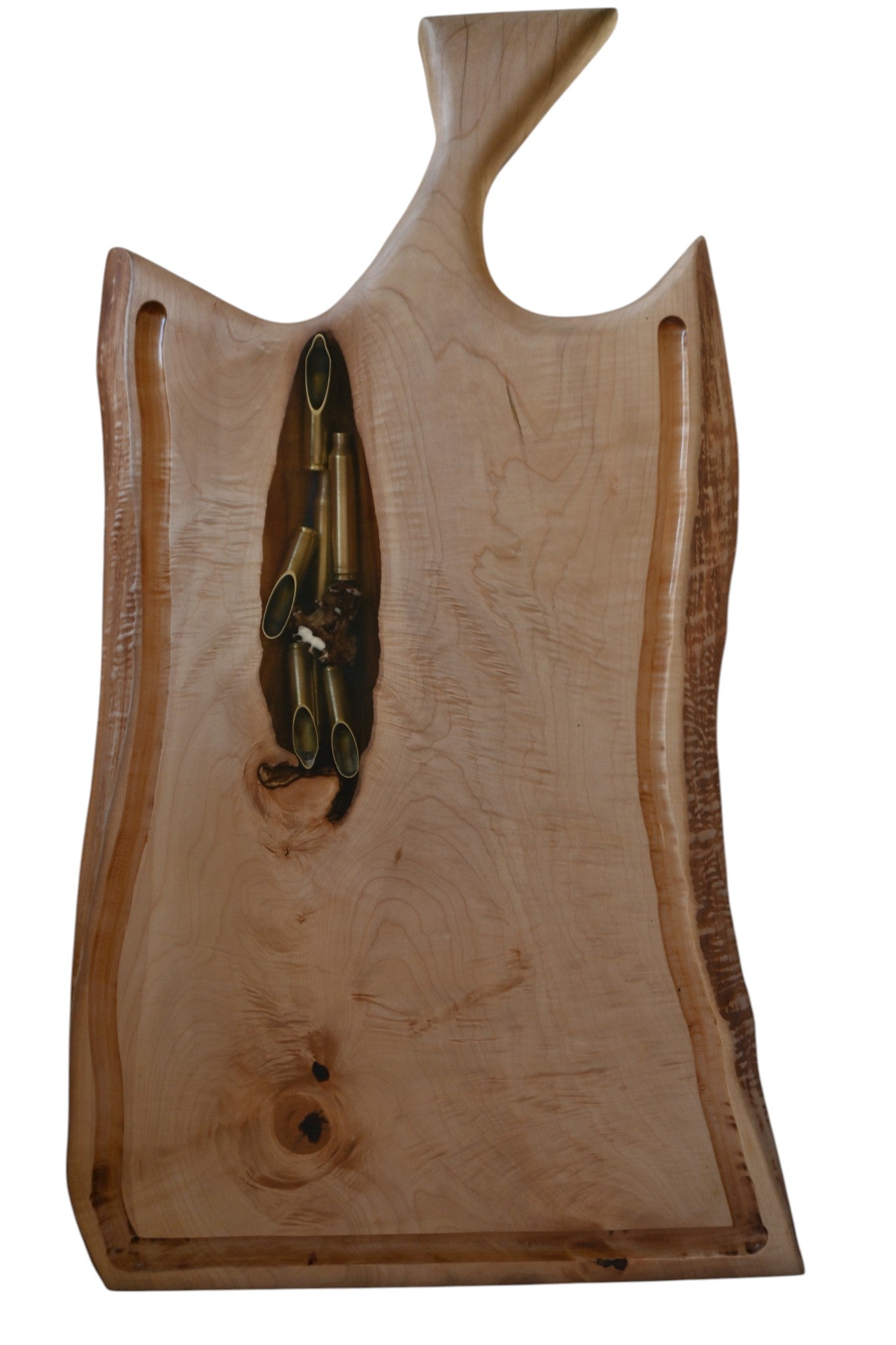 Platou / Tocător cu mâner | Jugastru & Rășină Epoxidică | Corn de cerb & Gloanțe  | Live Edge