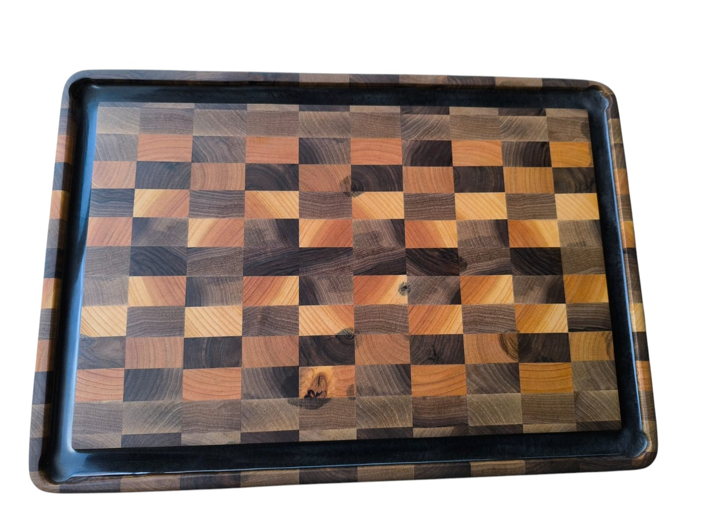 Tocător  End-Grain Premium cu șanț de scurgere |  Nuc & Cireș