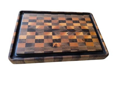 Tocător  End-Grain Premium cu șanț de scurgere |  Nuc & Cireș