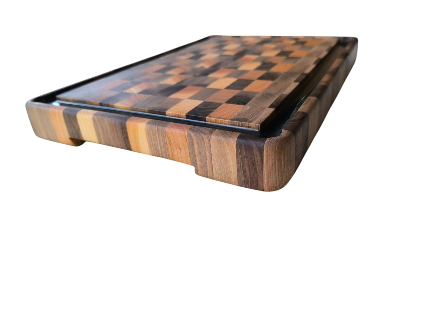 Tocător  End-Grain Premium cu șanț de scurgere |  Nuc & Cireș