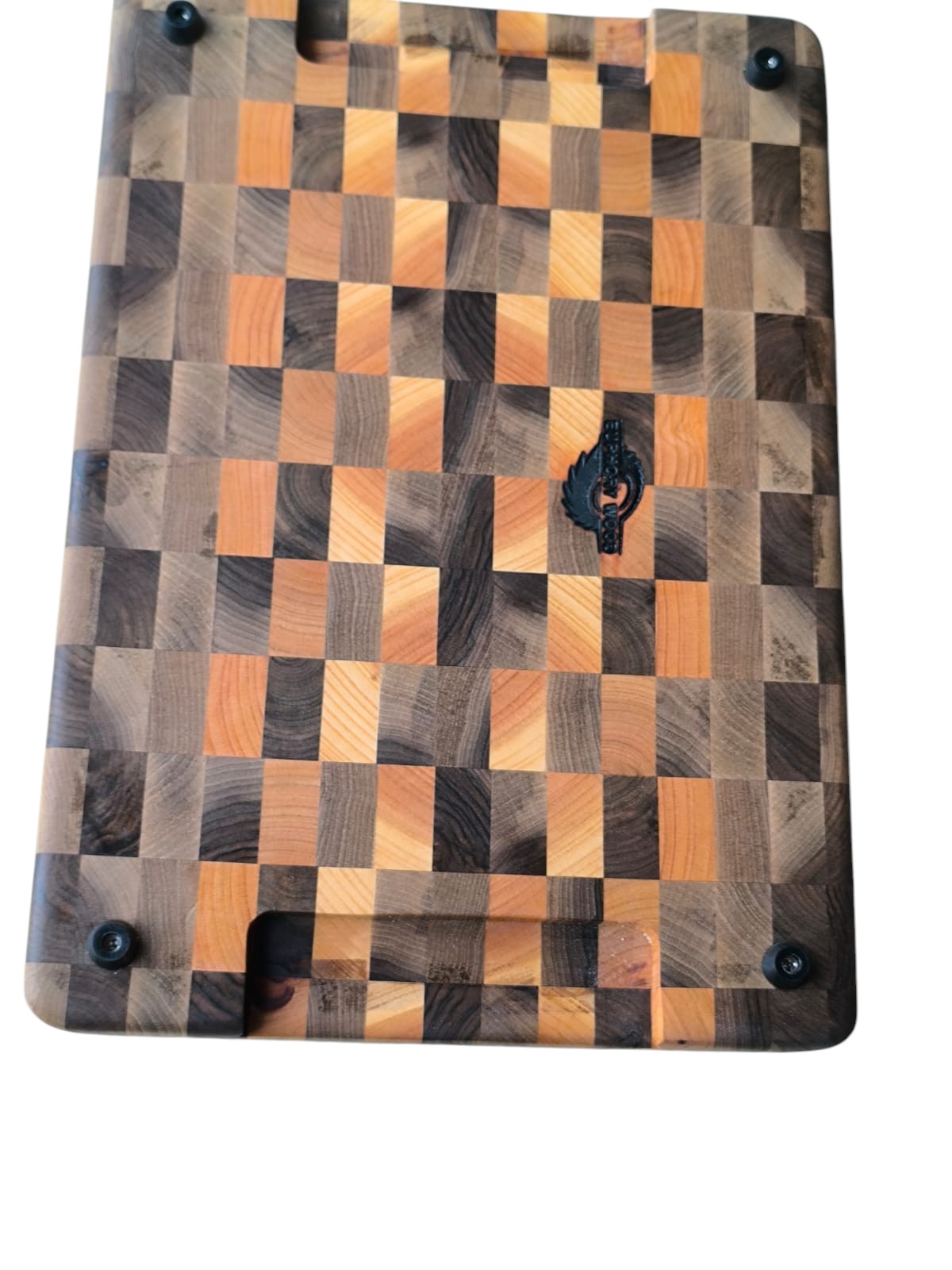 Tocător  End-Grain Premium cu șanț de scurgere |  Nuc & Cireș