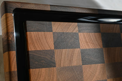 Tocător  End-Grain Premium cu șanț de scurgere |  Nuc & Cireș