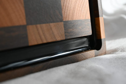 Tocător  End-Grain Premium cu șanț de scurgere |  Nuc & Cireș