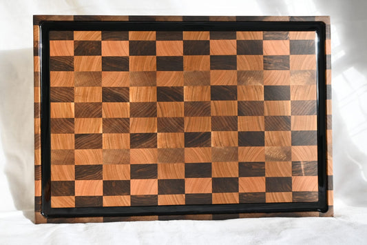 Tocător  End-Grain Premium cu șanț de scurgere |  Nuc & Cireș