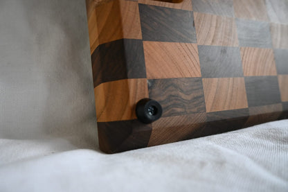 Tocător  End-Grain Premium cu șanț de scurgere |  Nuc & Cireș