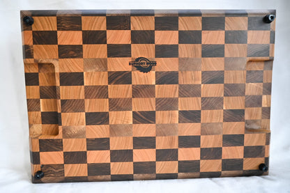 Tocător  End-Grain Premium cu șanț de scurgere |  Nuc & Cireș