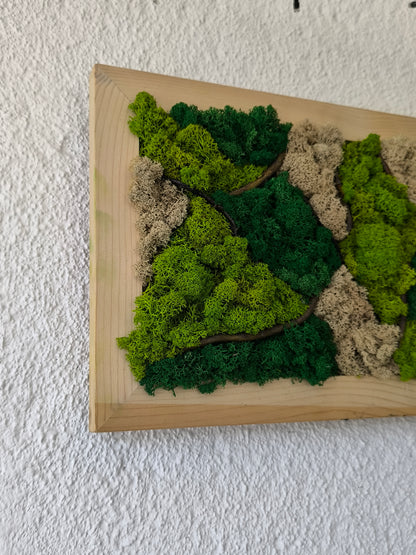 Tablou decorativ cu licheni stabilizați și crengi de salcie – Moss Art natural A4