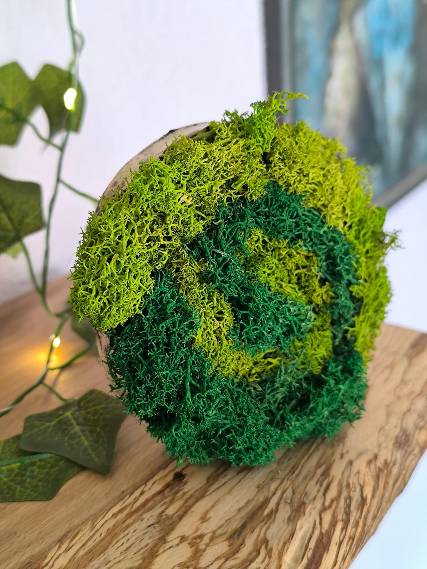 Mini tablou cu licheni naturali – decor din lemn 9 cm