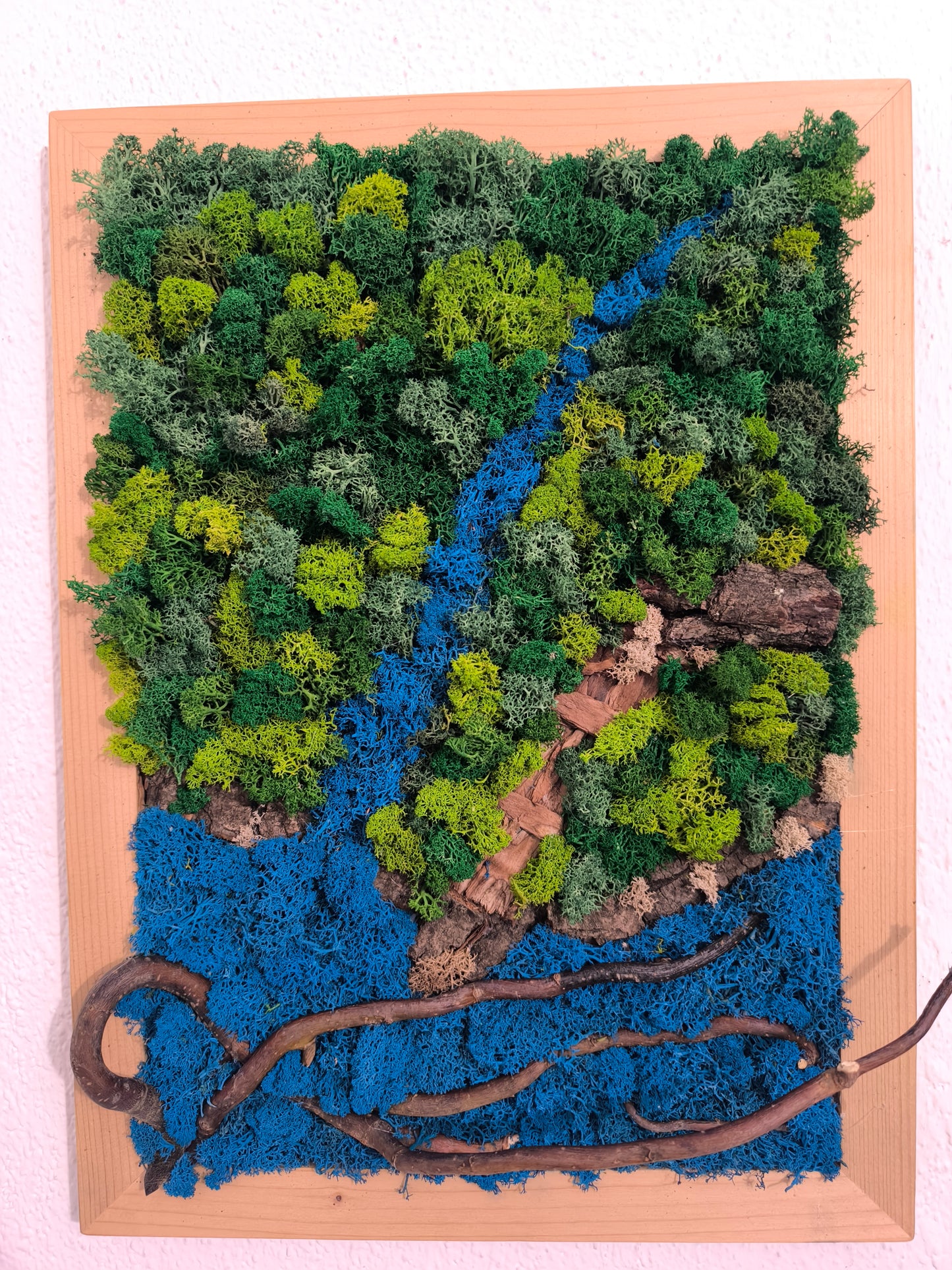 Tablou Decorativ cu Licheni , Crengi si Scoarță. 46 x 34 cm. Design 3D - peisaj natural