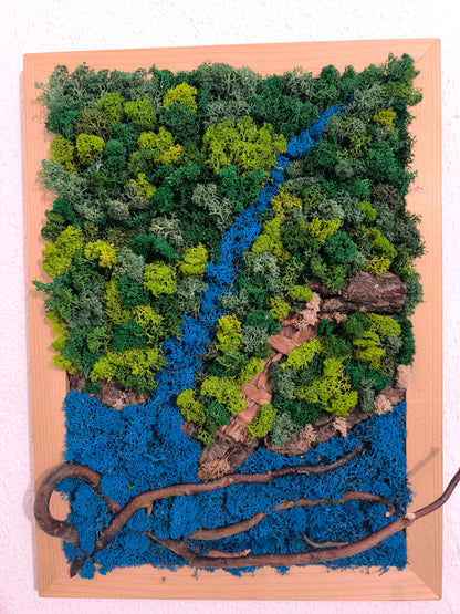 Tablou Decorativ cu Licheni , Crengi si Scoarță. 46 x 34 cm. Design 3D - peisaj natural