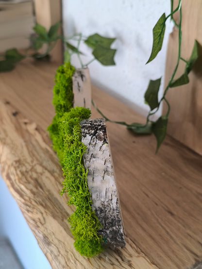 Set 2 Mini tablouri cu licheni naturali – decor din lemn 9 cm